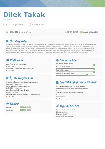 Eczacı CV Örnekleri cv indir